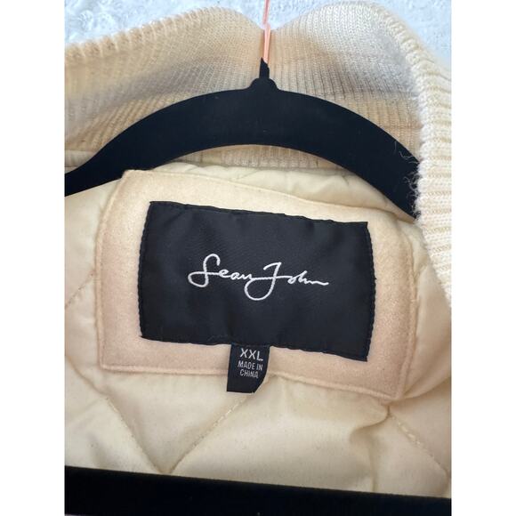 Sean John Men’s XXL Wool Varsity Bomber Jacket Cream Navy Crest - Picture 3 of 8